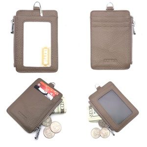 IXYVIA Leather ID Case ,Card Holder,Zip Coin Purse